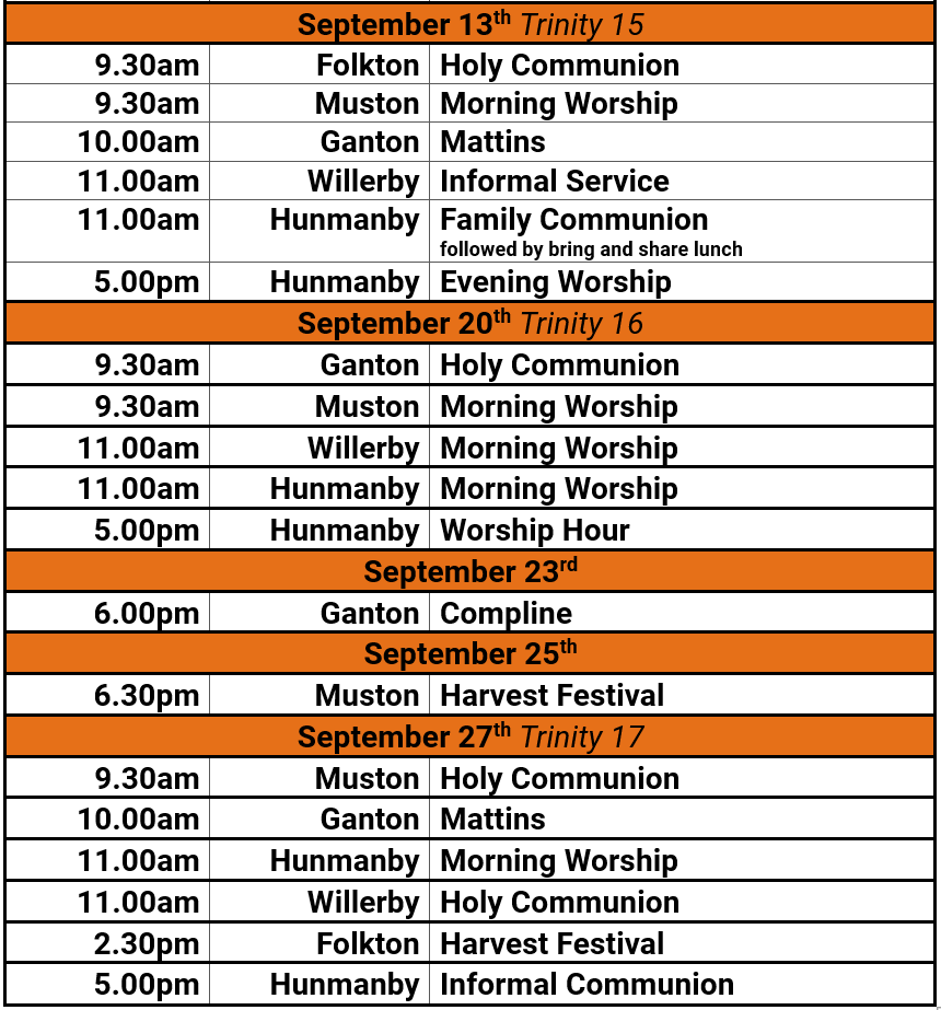 Services for the rest of the month